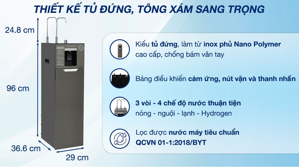 Máy lọc nước RO nóng nguội lạnh Hydrogen Sunhouse UltraX SHA76688SH 11 lõi - Thiết kế