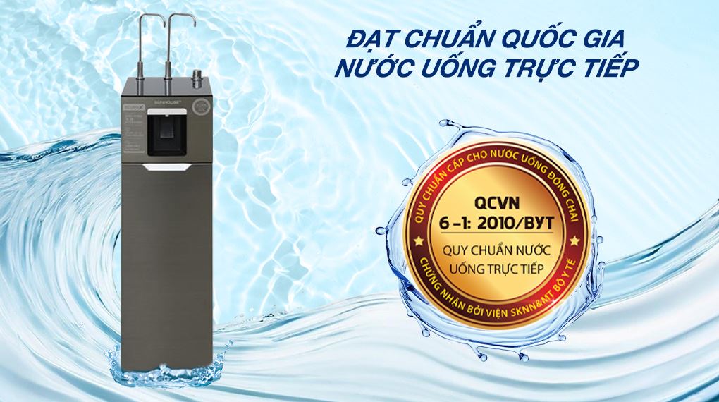 Máy lọc nước RO nóng nguội lạnh Hydrogen Sunhouse UltraX SHA76688SH 11 lõi - Chứng nhận nước