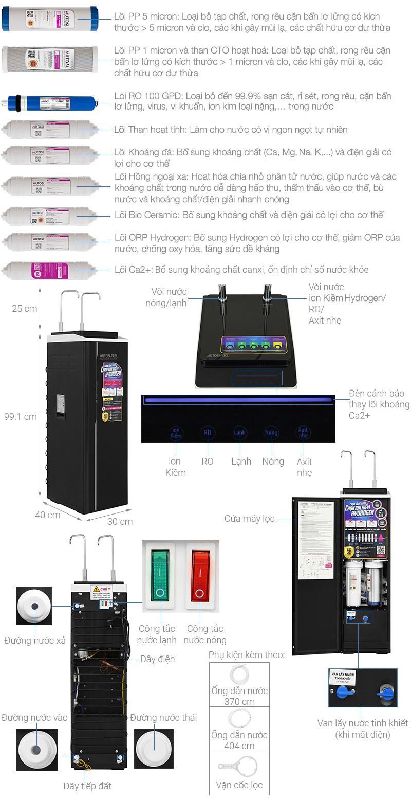 Máy lọc nước RO nóng nguội lạnh Hydrogen ion kiềm Mutosi MP-P89K 9 lõi