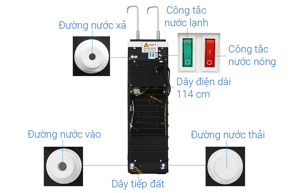 Máy lọc nước RO nóng nguội lạnh Hydrogen ion kiềm Mutosi MP-P89K 9 lõi Màu Trắng - Đen