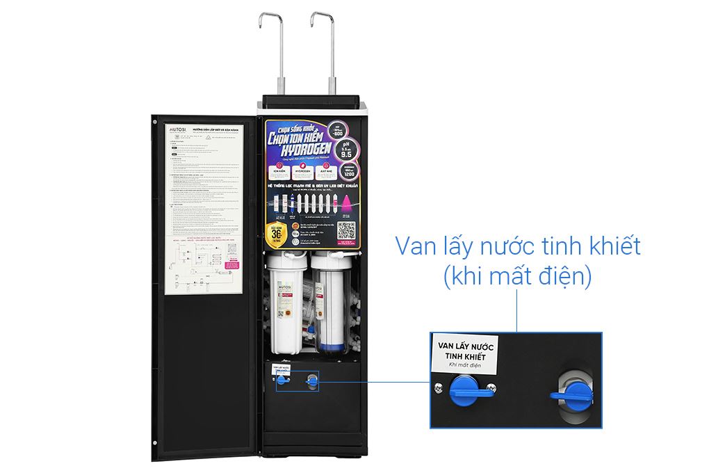 Máy lọc nước RO nóng nguội lạnh Hydrogen ion kiềm Mutosi MP-P89K 9 lõi Màu Trắng - Đen