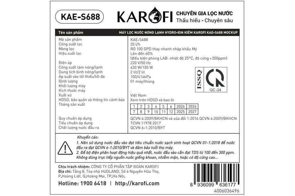 Máy lọc nước RO nóng nguội lạnh Hydrogen ion kiềm Karofi KAE-S688 12 lõi - 11