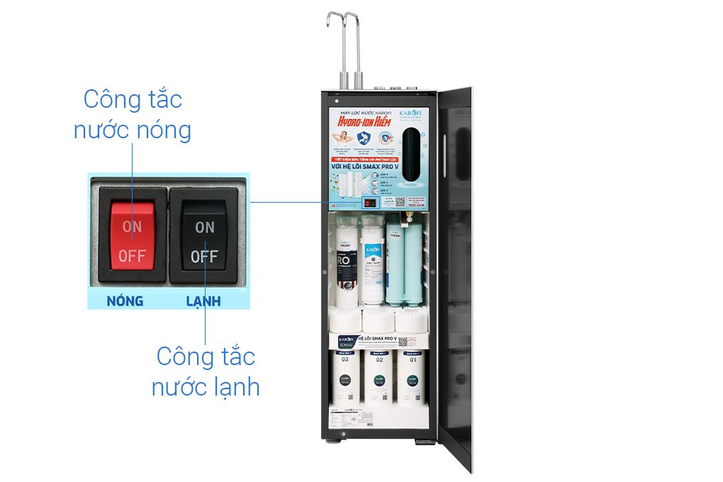 Máy lọc nước RO nóng nguội lạnh Hydrogen ion kiềm Karofi KAE-S688 12 lõi Màu Đen
