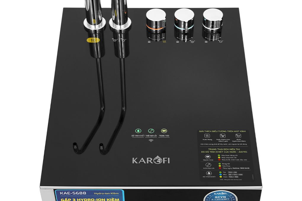 Máy lọc nước RO nóng nguội lạnh Hydrogen ion kiềm Karofi KAE-S688 12 lõi Màu Đen