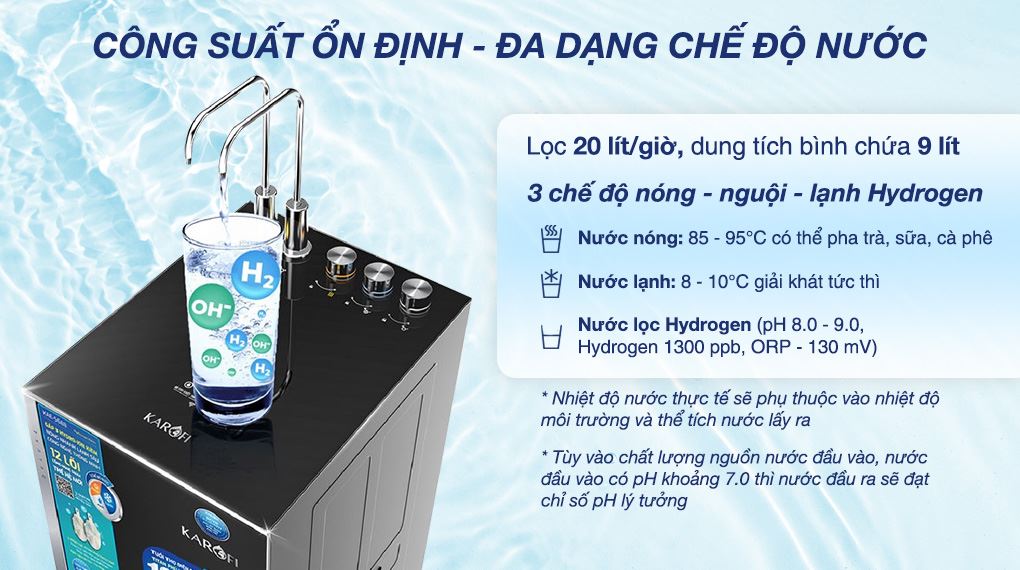 Máy lọc nước RO nóng nguội lạnh Hydrogen ion kiềm Karofi KAE-S688 12 lõi - Công suất