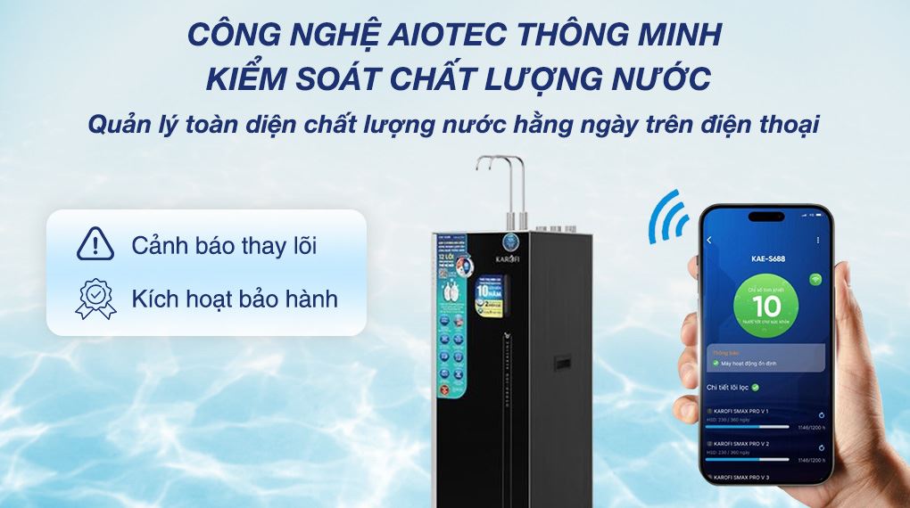 Máy lọc nước RO nóng nguội lạnh Hydrogen ion kiềm Karofi KAE-S688 12 lõi - Công nghệ Aiotec