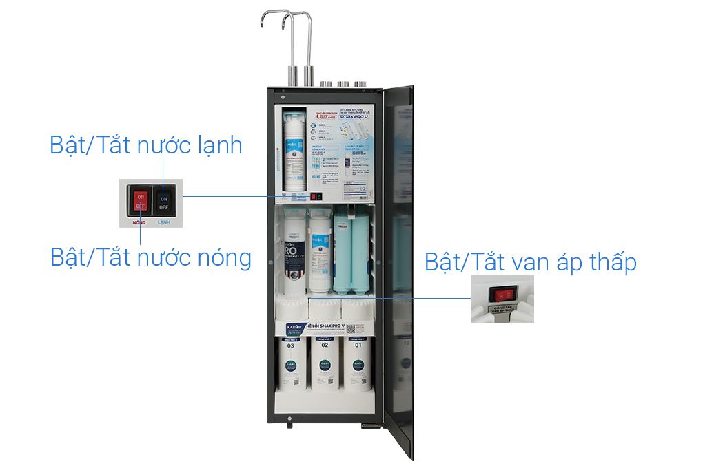 Máy lọc nước RO nóng nguội lạnh Hydrogen Karofi KAD-X59 12 lõi Màu Đen