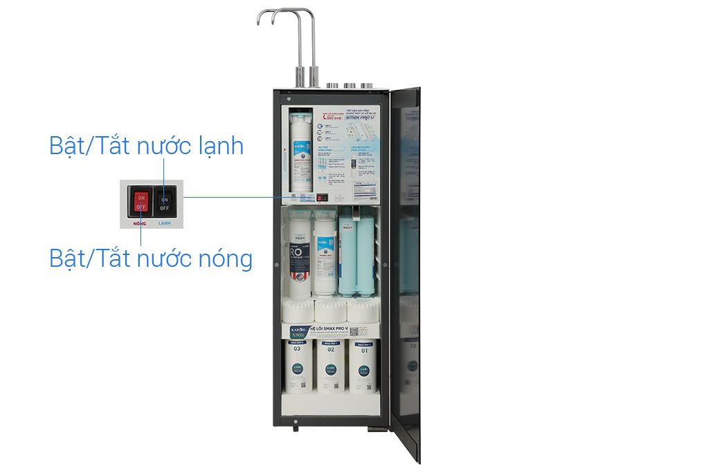 Máy lọc nước RO nóng nguội lạnh Hydrogen Karofi KAD-X69 12 lõi Màu Đen