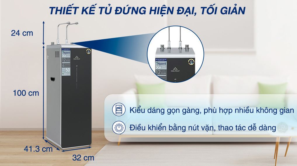 Máy lọc nước RO nóng nguội lạnh Hydrogen ion kiềm Hòa Phát HPA886 12 lõi - Thiết kế Máy lọc nước RO nóng nguội lạnh Hydrogen ion kiềm Hòa Phát HPA886 12 lõi - Thiết kế