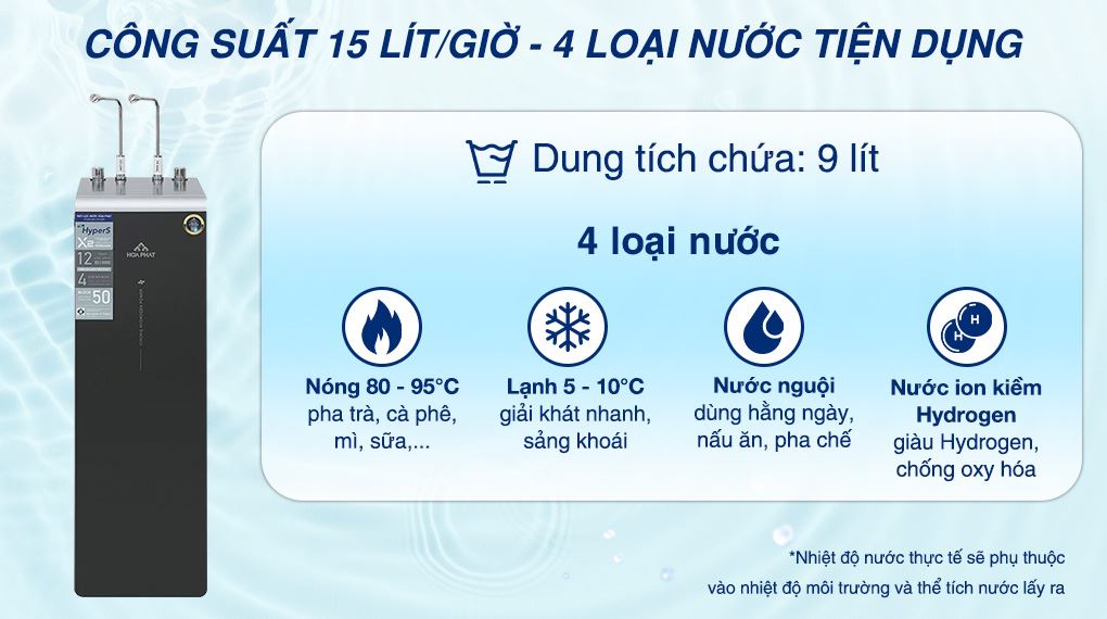 Máy lọc nước RO nóng nguội lạnh Hydrogen ion kiềm Hòa Phát HPA886 12 lõi - Chế độ nước Máy lọc nước RO nóng nguội lạnh Hydrogen ion kiềm Hòa Phát HPA886 12 lõi - Chế độ nước