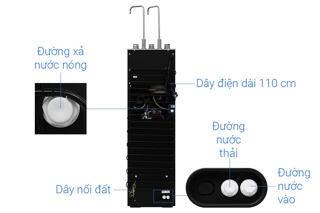 Máy lọc nước RO nóng nguội lạnh Mutosi MP-S129 10 lõi Màu Đen