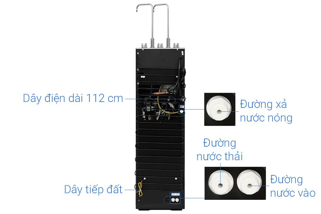 Máy lọc nước RO nóng nguội lạnh Hydrogen ion kiềm Mutosi MP-S129H 10 lõi Màu Đen