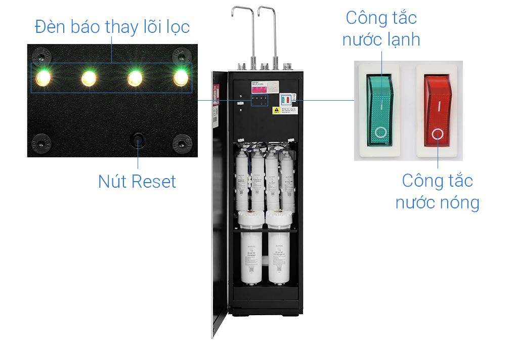Máy lọc nước RO nóng nguội lạnh Hydrogen ion kiềm Mutosi MP-S129H 10 lõi Màu Đen