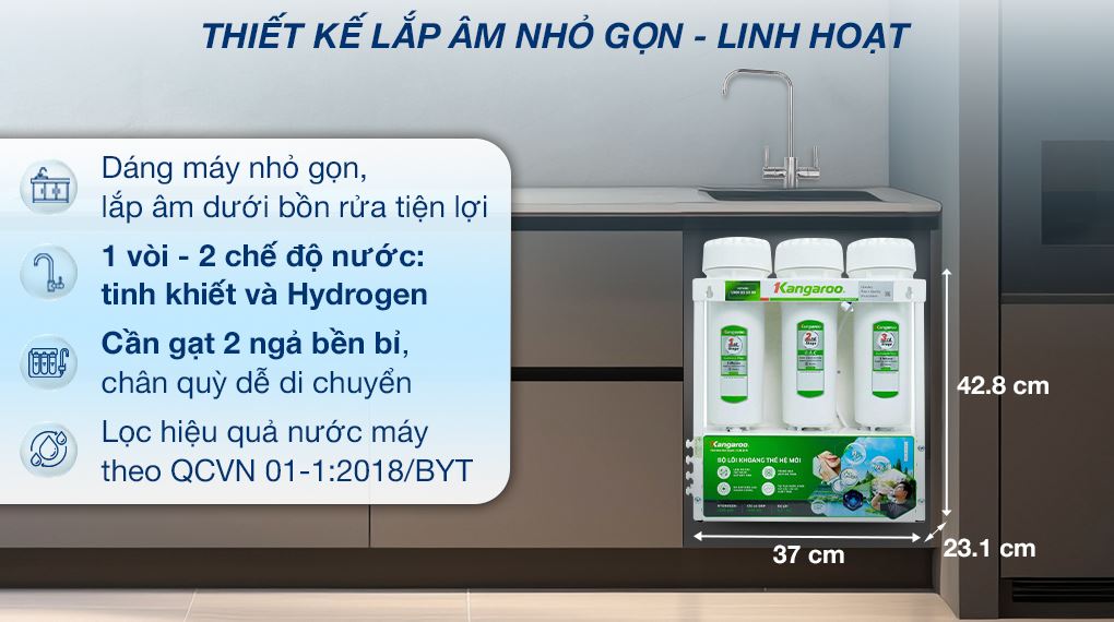 Máy lọc nước RO Hydrogen Kangaroo KGHP12K 12 lõi - Thiết kế