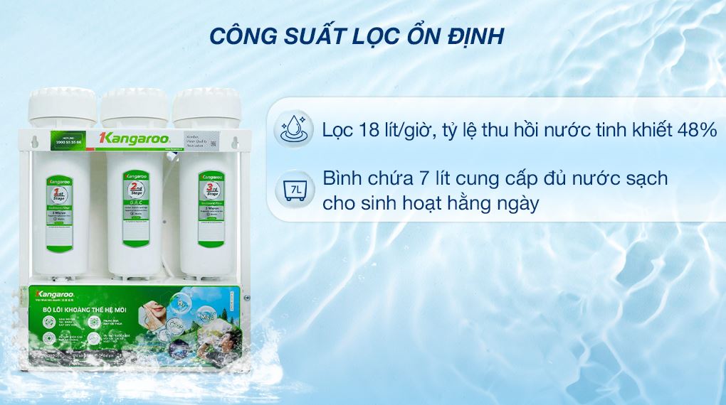Máy lọc nước RO Hydrogen Kangaroo KGHP12K 12 lõi - Công suất lọc