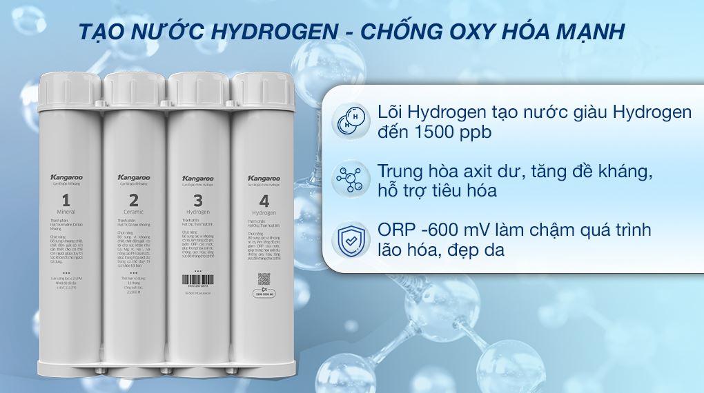 Máy lọc nước RO Hydrogen Kangaroo KGHP12K 12 lõi - Tạo Hydrogen