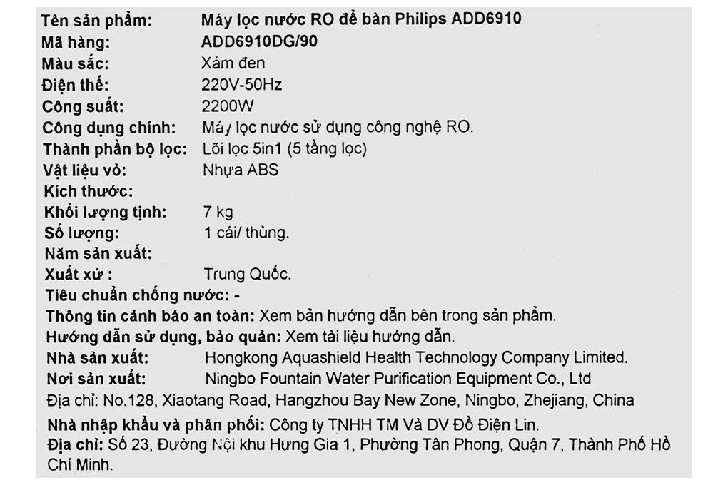 Máy lọc nước RO nóng nguội Philips ADD6910DG/90 1 lõi Màu Đen