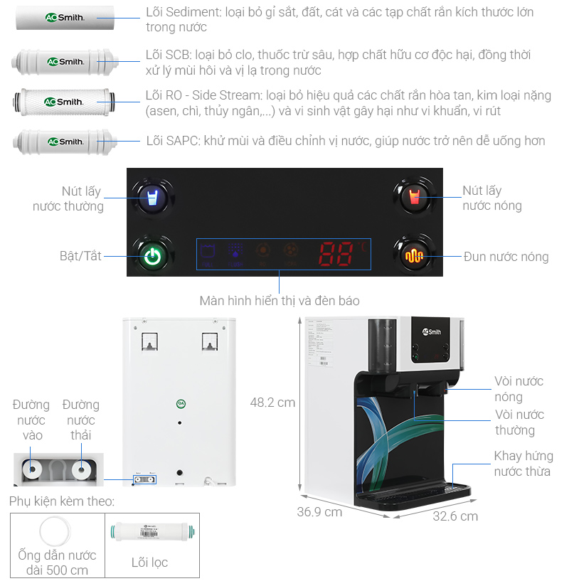 Máy lọc nước RO nóng nguội AOSmith ECO-AOC75PUR 4 lõi