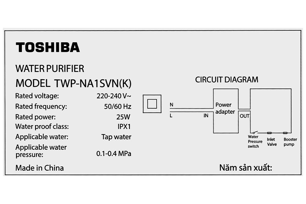Máy lọc nước RO Hydrogen Toshiba TWP-NA1SVN(K) 10 lõi Màu Đen