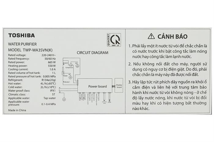 Máy lọc nước RO nóng nguội lạnh Hydrogen Toshiba TWP-WA3SVN(K) 10 lõi Màu Đen