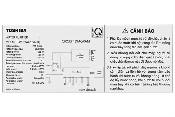Máy lọc nước RO nóng nguội lạnh Hydrogen Toshiba TWP-WA2SVN(K) 10 lõi Màu Đen