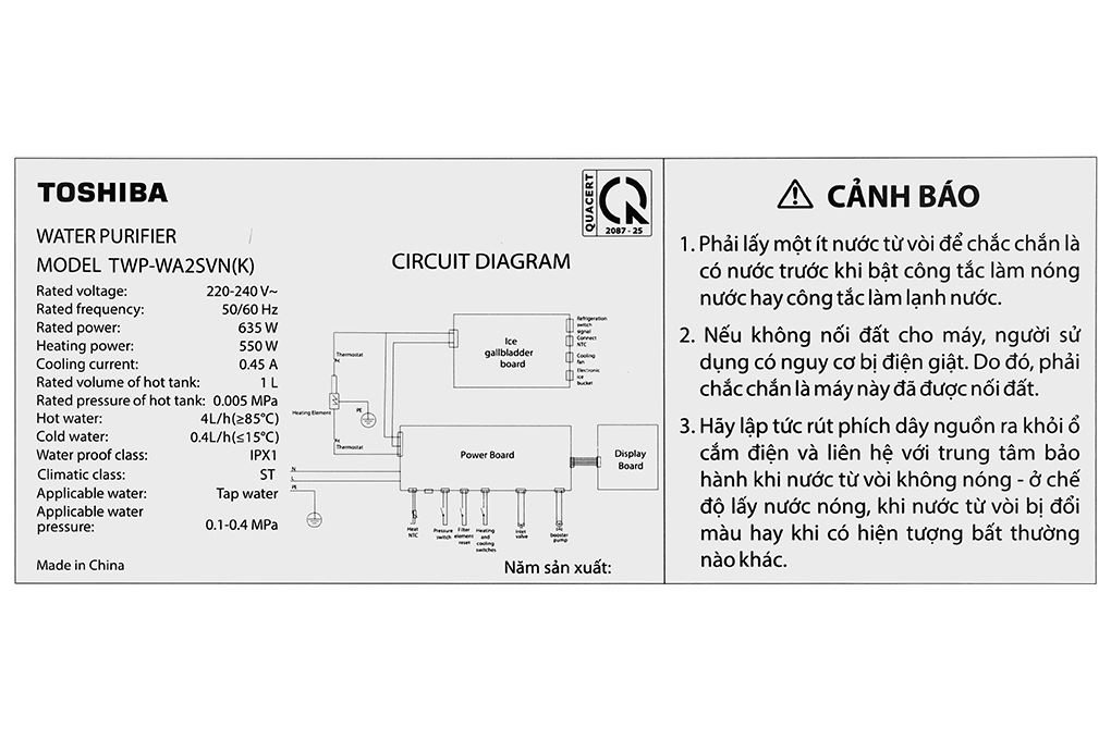 Máy lọc nước RO nóng nguội lạnh Hydrogen Toshiba TWP-WA2SVN(K) 10 lõi Màu Đen