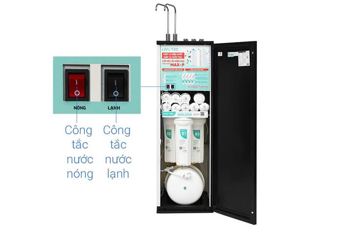 Máy lọc nước RO nóng nguội lạnh Hydrogen Livotec 828 12 lõi Màu Đen