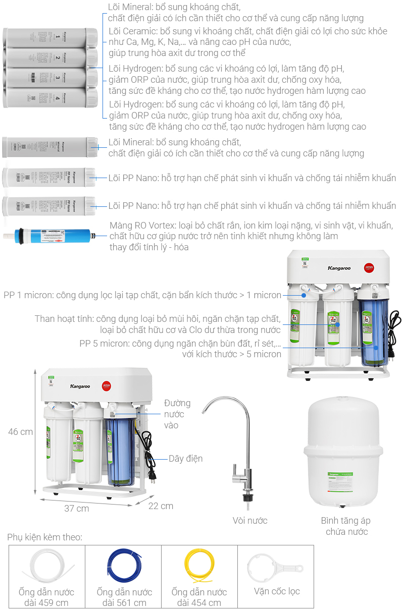 Máy lọc nước RO Hydrogen Kangaroo KG11K5-H1G 11 lõi