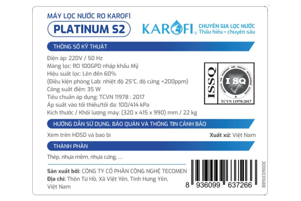 Máy lọc nước RO Karofi Platinum S2 12 lõi - 12