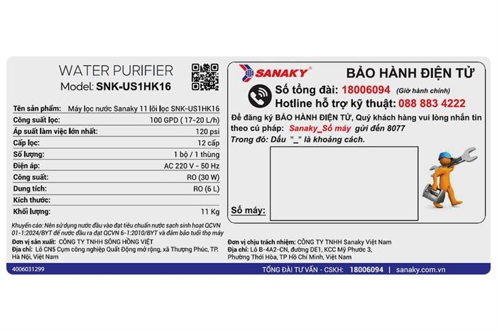 Máy lọc nước RO Sanaky Hydrogen SNK-US1HK16 11 lõi Màu Trắng
