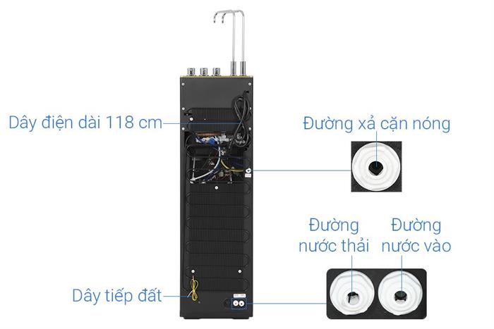 Máy lọc nước RO nóng nguội lạnh Hydrogen ion kiềm Mutosi MP-P88N 10 lõi Màu Đen