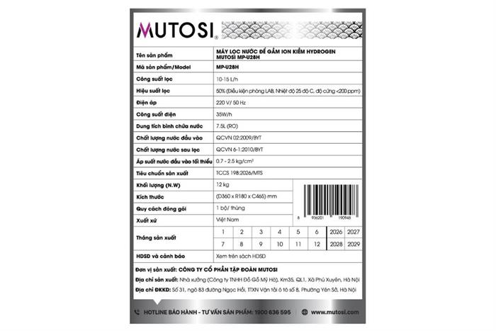 Máy lọc nước RO Hydrogen ion kiềm Mutosi MP-U28H 11 lõi Màu Trắng
