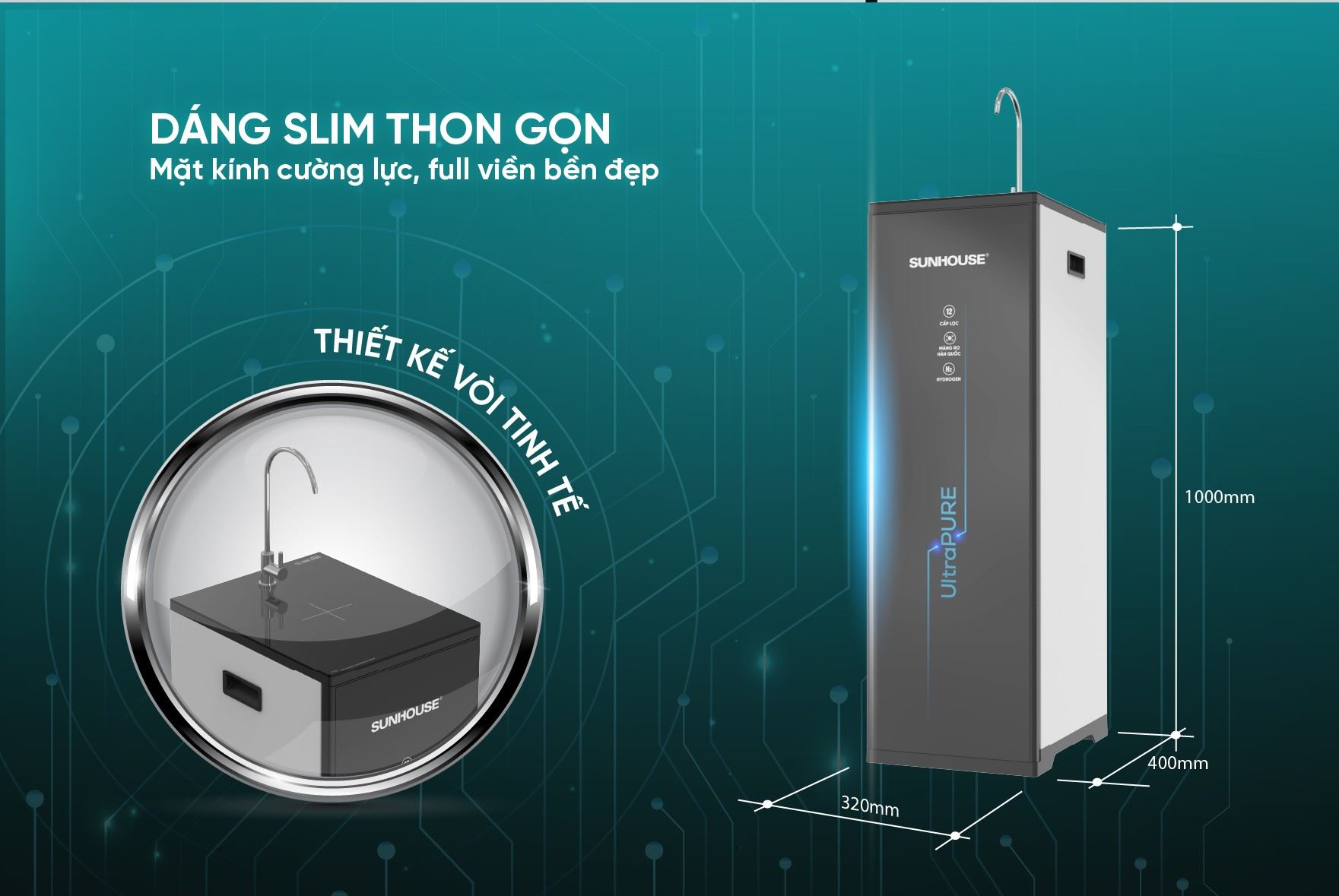 Máy lọc nước RO Hydrogen Sunhouse UltraPure SHA8896L 12 lõi - Thiết kế tủ đứng dễ dùng