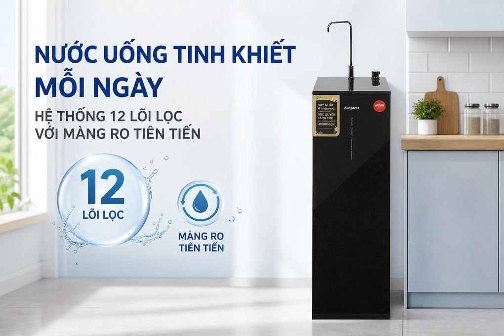 Máy lọc nước RO Hydrogen Kangaroo KG12S1H1 12 lõi - Nước uống tinh khiết qua hệ thống 12 lõi lọc với màng RO tiên tiến