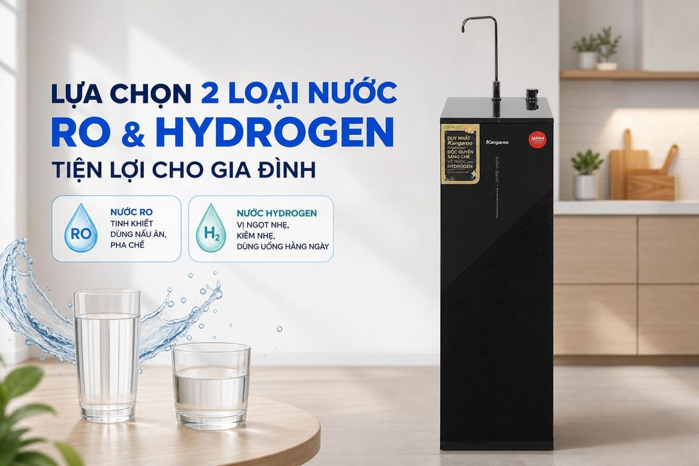 Máy lọc nước RO Hydrogen Kangaroo KG12S1H1 12 lõi - Lựa chọn hai loại nước RO và Hydrogen tiện lợi cho nhiều mục đích sử dụng