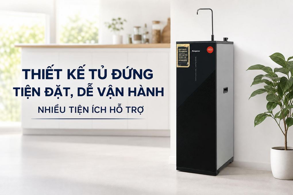 Máy lọc nước RO Hydrogen Kangaroo KG12S1H1 12 lõi - Thiết kế tủ đứng tiện đặt và vận hành dễ dàng với nhiều tiện ích hỗ trợ