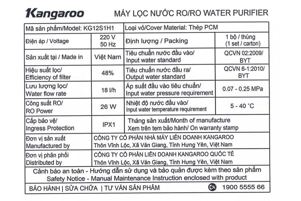 Máy lọc nước RO Hydrogen Kangaroo KG12S1H1 12 lõi - 13