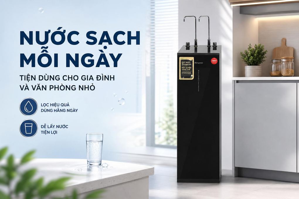 Máy lọc nước RO nóng nguội lạnh Hydrogen Kangaroo KG12S2H4 12 lõi - Hệ thống 12 lõi lọc hỗ trợ xử lý và ổn định vị nước