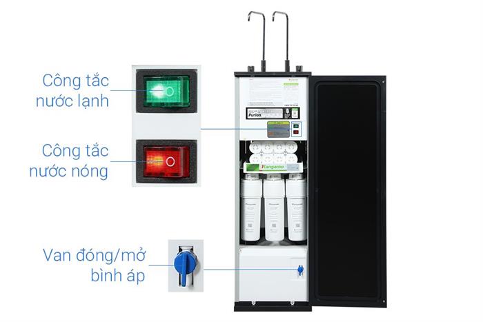 Máy lọc nước RO nóng nguội lạnh Hydrogen Kangaroo KG12S2H4 12 lõi Màu Đen