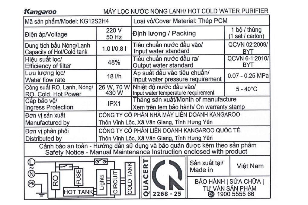 Máy lọc nước RO nóng nguội lạnh Hydrogen Kangaroo KG12S2H4 12 lõi - 13