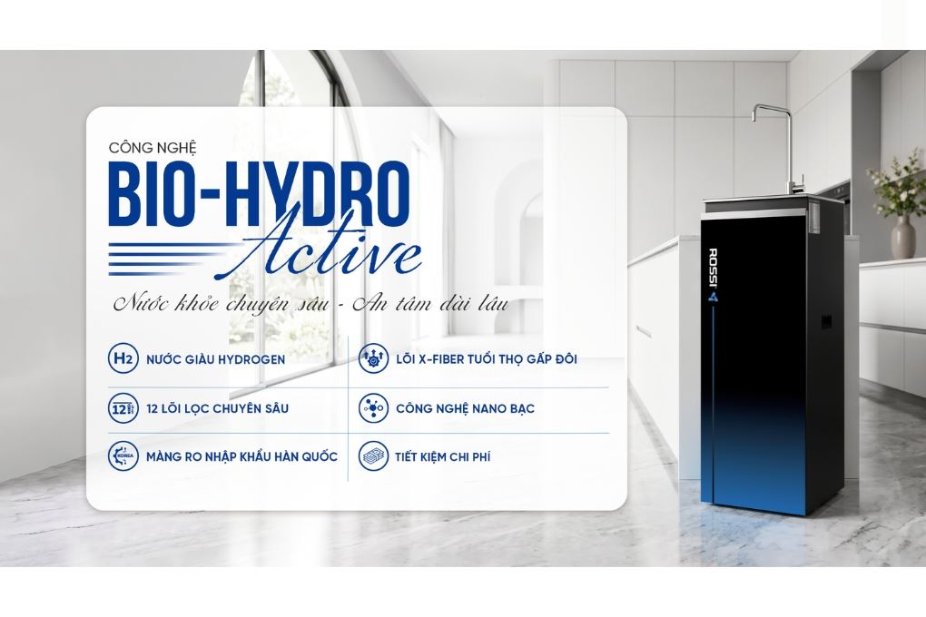 Máy lọc nước RO Hydrogen Rossi RA-75D 12 lõi Màu Trắng/Đen