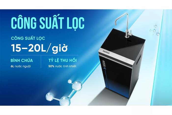 Máy lọc nước RO Hydrogen Rossi RA-75D 12 lõi Màu Trắng/Đen