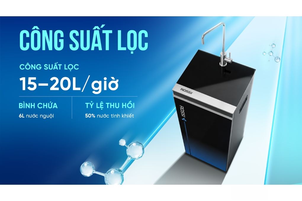 Máy lọc nước RO Hydrogen Rossi RA-75D 12 lõi Màu Trắng/Đen