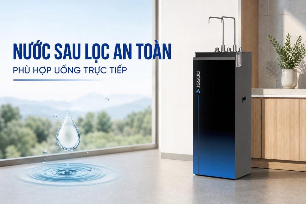 Máy lọc nước RO nóng nguội lạnh Hydrogen Rossi RA-X96D 12 lõi Màu Trắng/Đen