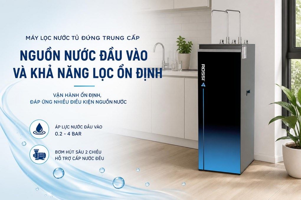 Máy lọc nước RO nóng nguội lạnh Hydrogen Rossi RA-X96D 12 lõi Màu Trắng/Đen