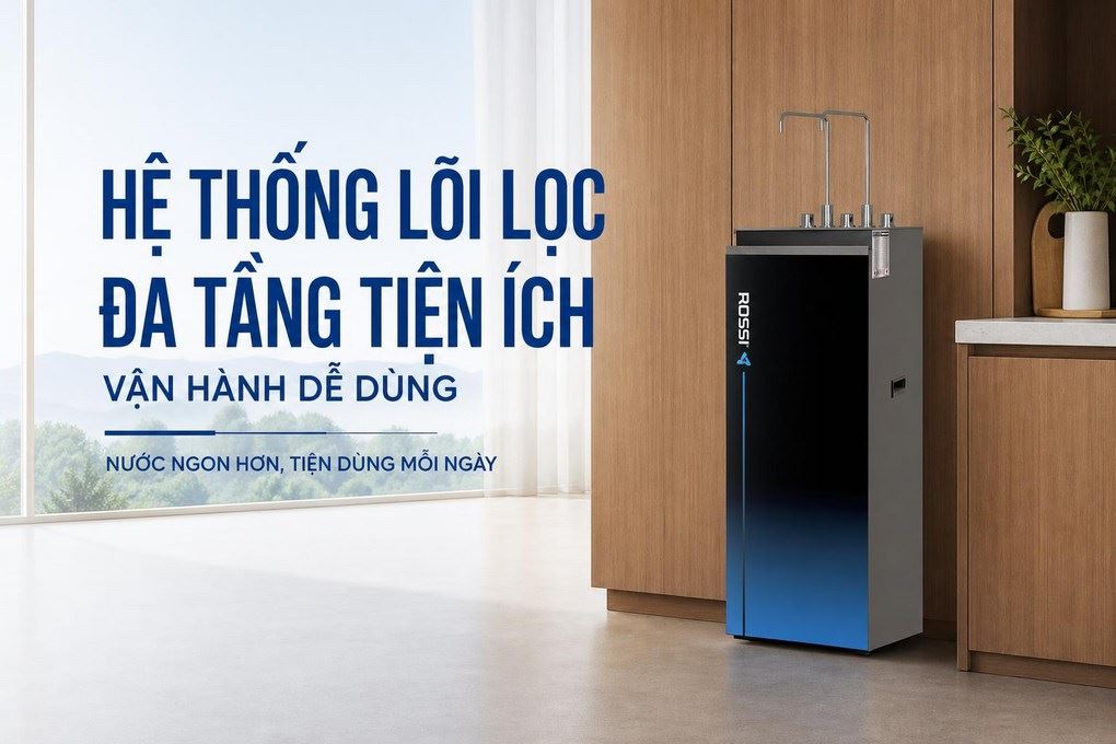 Máy lọc nước RO nóng nguội lạnh Hydrogen Rossi RA-X96D 12 lõi Màu Trắng/Đen