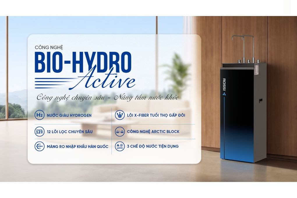 Máy lọc nước RO nóng nguội lạnh Hydrogen Rossi RA-X96D 12 lõi Màu Trắng/Đen
