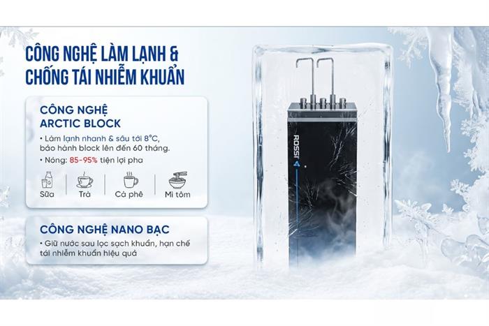Máy lọc nước RO nóng nguội lạnh Hydrogen Rossi RA-X96D 12 lõi Màu Trắng/Đen