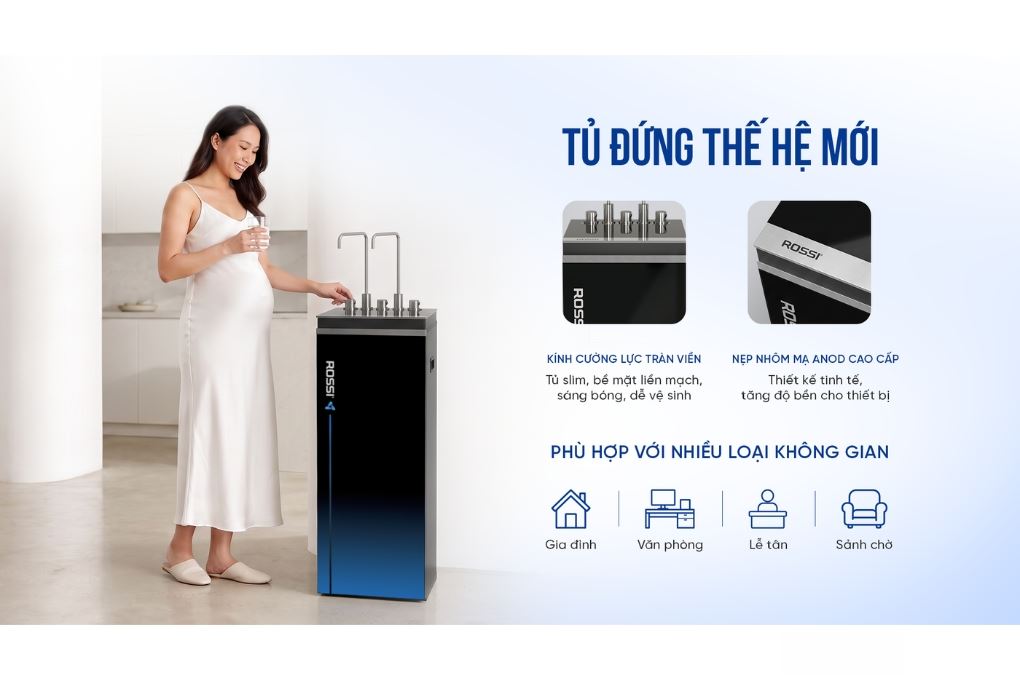 Máy lọc nước RO nóng nguội lạnh Hydrogen Rossi RA-X96D 12 lõi Màu Trắng/Đen