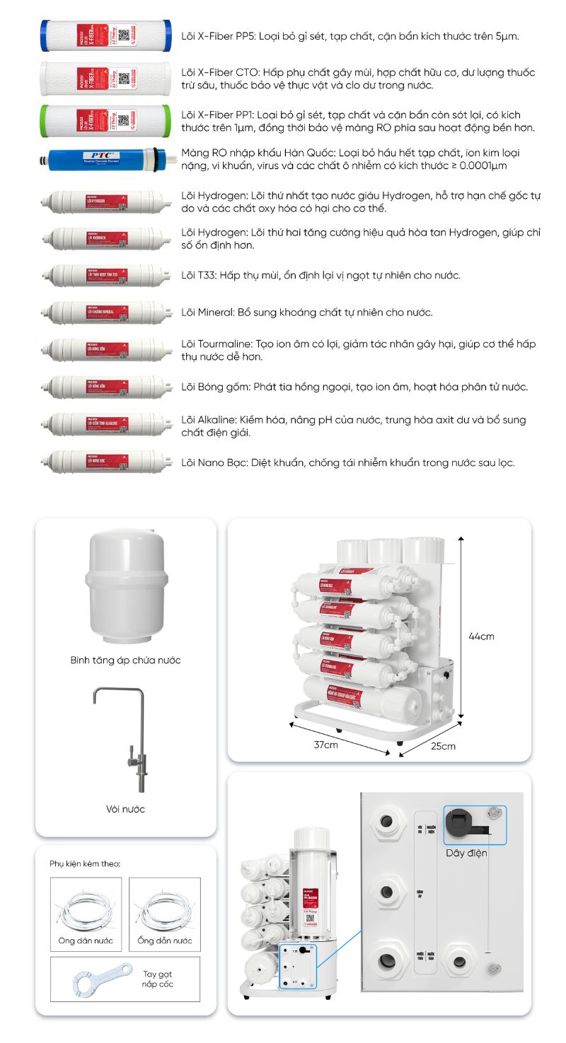 Máy lọc nước RO Hydrogen Rossi RS-25U 12 lõi